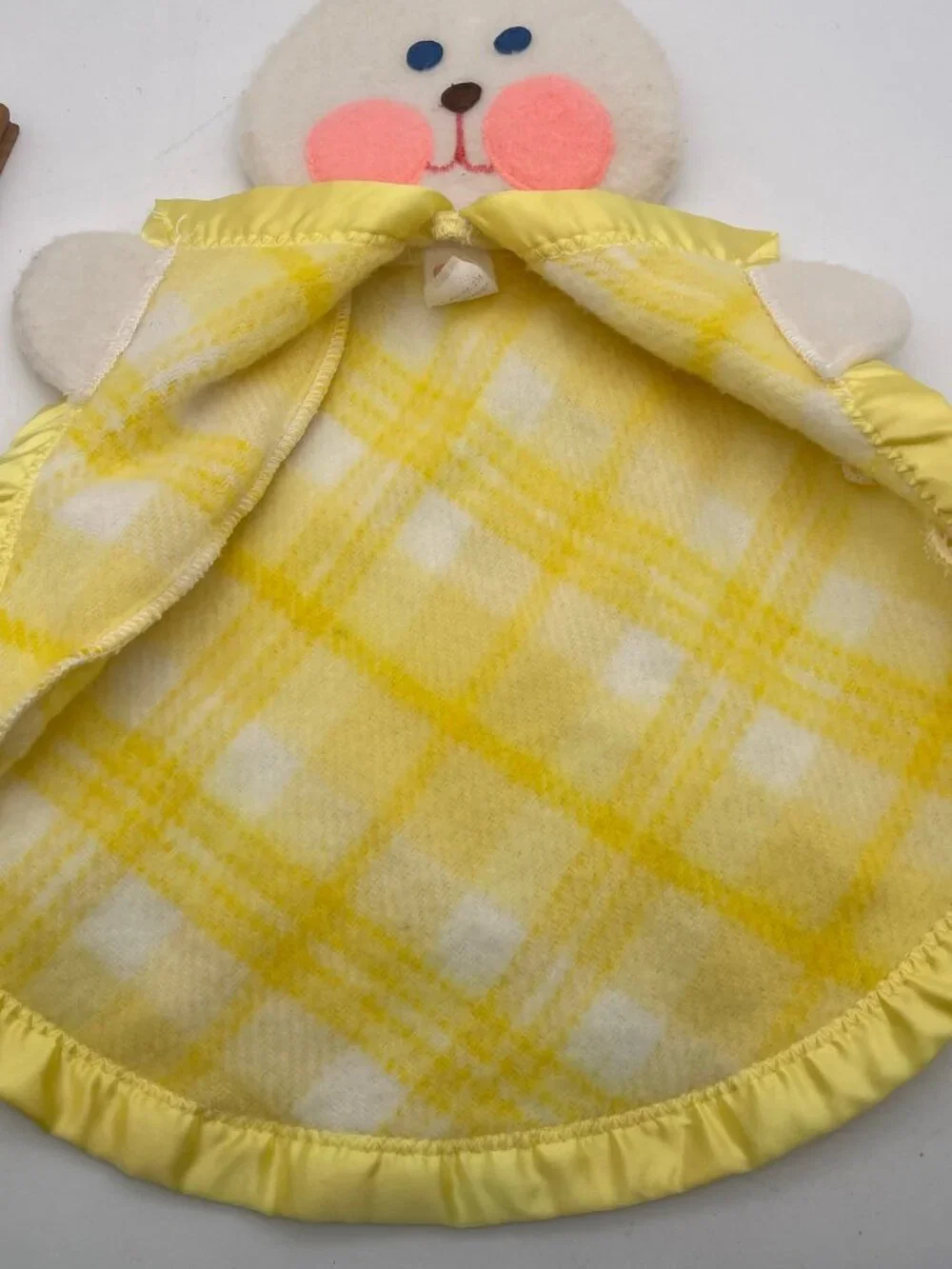 Vintage Fisher Price Lovely Bunny Security Blanket 1979 Yellow Checked EUC T23